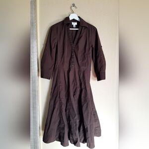Loft Chocolate Brown Shirt Dress Midi Capsule Classic Boho